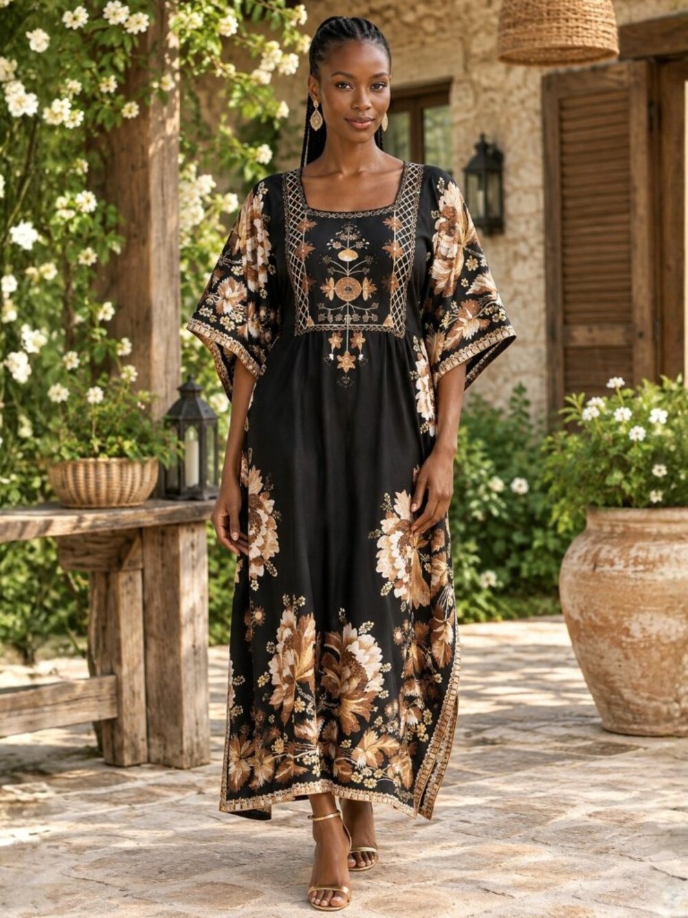 Gypsie Blu Women Fashion Floral Beach Kaftan Cover Up Plus Size Long Maxi Dress